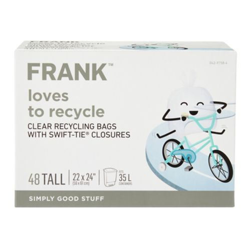 Sacs de recyclage FRANK avec attaches Swift-Tie, grand, transparent, 34 L, paq. 48 Image de l’article