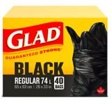 Glad Black Garbage Bags - Regular 74 Litres - 40 Trash Bags | GLADnull