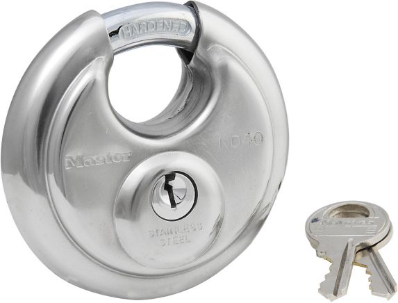 Cadenas disque Master Lock en acier inoxydable, 70 mm, arceau protégé Image de l’article