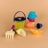 Wavy-Wagon Kids' Beach Sand Toy Play Set w/ Bucket, Sieve, Molds, Shovel & Rake, Age 18m+