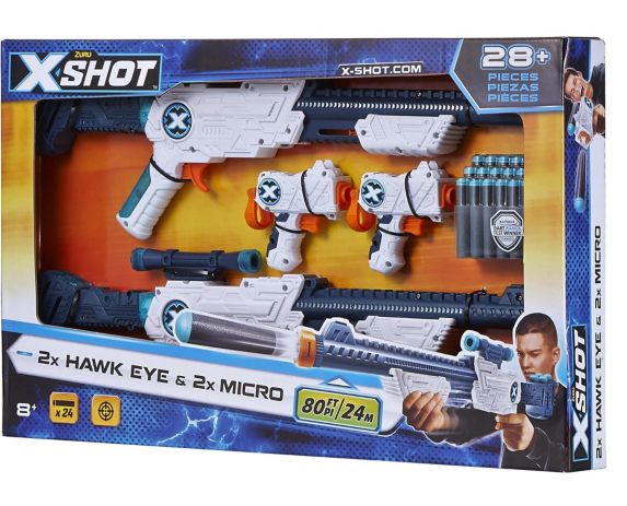 Pistolet ZURU X-Shot Double Hawk Eye et micro pistolet à fléchettes en mousse, 24 fléchettes, 8 ans et plus Image de l’article