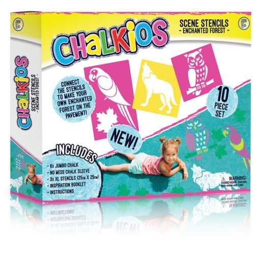 Chalkios Kids' Scene Stencils & Jumbo Chalk Art Set, Forest/Trucks/Beach, Age 3+, Assorted Product image