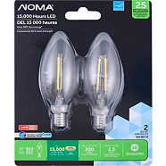 Noma LED Chandelier 25W E12 Base Torpedo Clear Dimmable Daylight, 2-pk