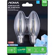 Ampoule à DEL NOMA pour lustre, 40 W, E12, torpille, transparent, variable, lumière du jour, paq. 2