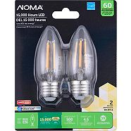 Ampoule à DEL NOMA pour lustre, 60 W, E26, torpille, transparent, variable, blanc doux, paq. 2
