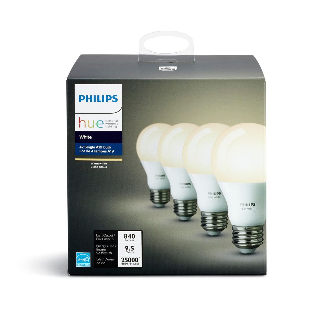 Hue A19 Bluetooth LED Smart Bulb, White, 4-pk Philips