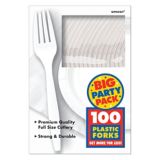 Fourchettes en plastique, poids moyen, blanc, paq. 100 | Amscannull