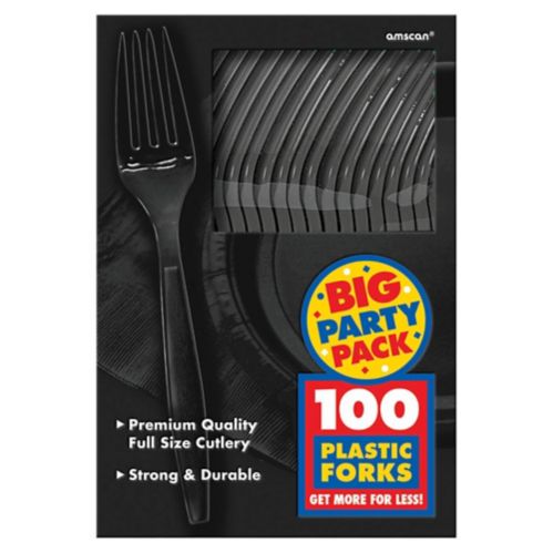 Fourchettes en plastique, poids moyen, noir, paq. 100 Image de l’article