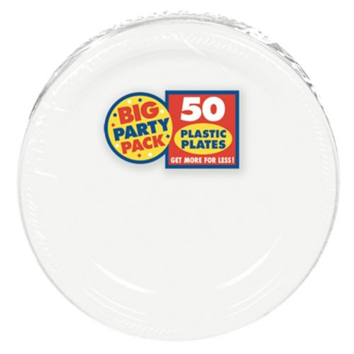 Assiettes à dessert en plastique pour grande fête, blanc, 7 po, paq. 50 Image de l’article