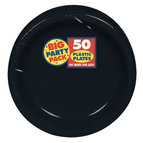 Assiettes à dessert en plastique pour grande fête, noir, 7 po, paq. 50 Image de l’article