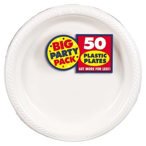 Big Party Pack Plastic Dinner Plates, White, 10.25-in, 50-pk Product image