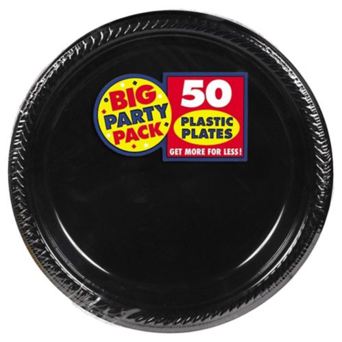 Big Party Pack Plastic Dinner Plates, Black, 10.25-in, 50-pk Product image