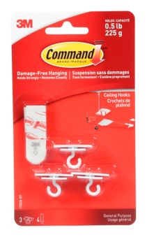 Command Ceiling Hanging Hooks White 3 Pk