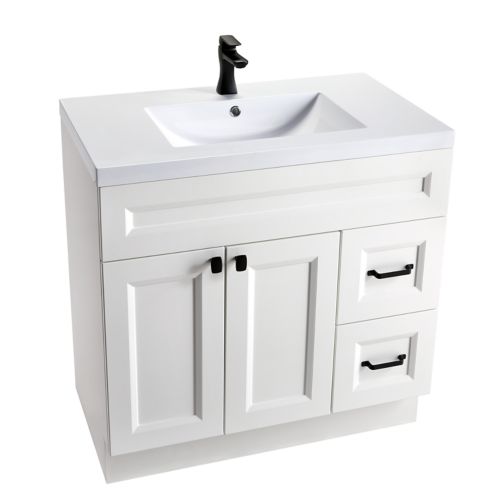 Meuble-lavabo CANVAS Langford, 1 porte, 2 tiroirs, blanc, 36 po Image de l’article