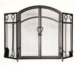 Pare-étincelles avec arche classique à 3 panneaux Panacea en acier avec portes et outils, autoportant, noir | Panaceanull