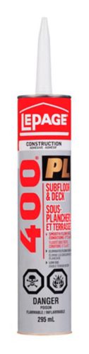 Adhésif de construction pour sous-planchers et terrasses LePage PL 400, 295 mL Image de l’article