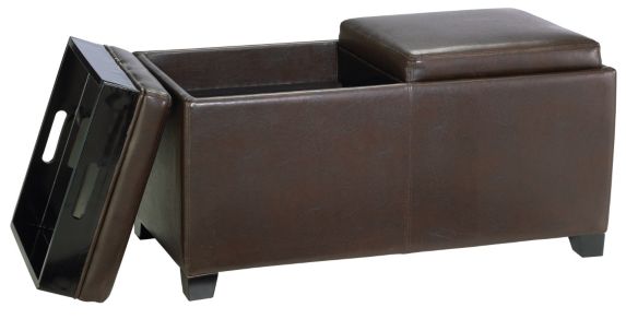 Pouf/banc de rangement avec tables-plateaux intégrées et siège rembourré For Living, brun espresso Image de l’article