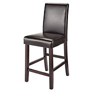 CANVAS Parsons Wood & PU Leather Bar Stool With Backrest, Dark Brown