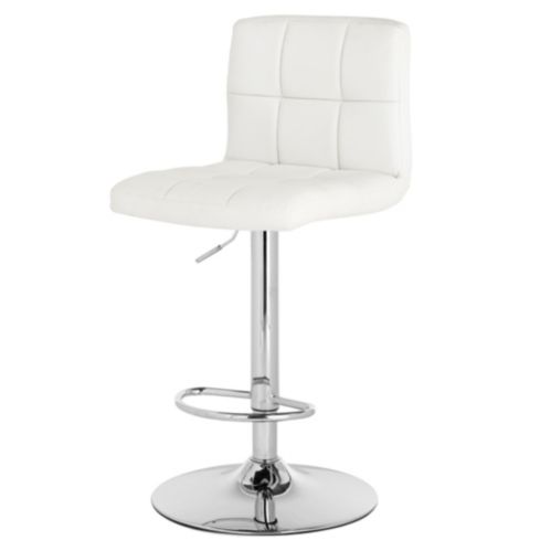 For Living Chrome Pu Tufted Leather, White Adjustable Height Upholstered Swivel Bar Stool
