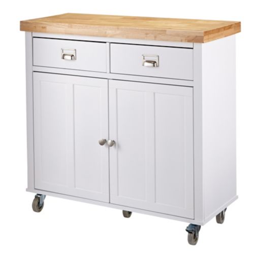 CANVAS Mayfield Wood Top Kitchen Utility Storage Cart/Island With Locking Wheels, White Product image