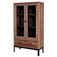 CANVAS Ossington 2-Door Glass Front Storage Cabinet With Drawer, Sonoma Oak Finish