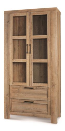 CANVAS Loft 2-Door Glass Front Storage Cabinet With 2 Drawers, Mountain Oak Finish Product image