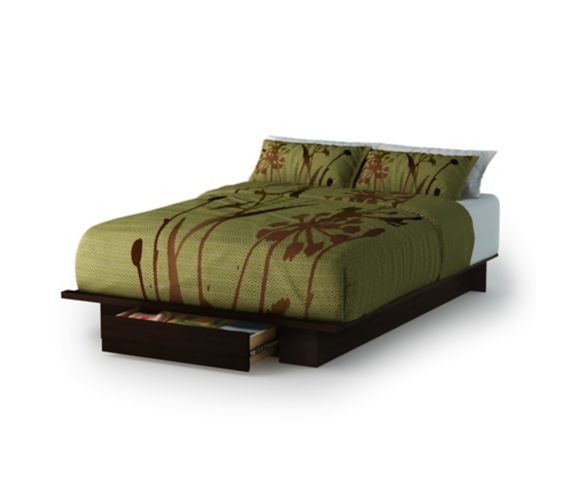 South S Holland Platform Bed With, Holland 1 Drawer Full Queen Size Platform Bed In Pure Black