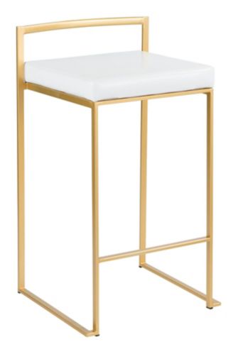 Lumisource Fuji Stackable Pu Leather, Gold And White Leather Counter Stools