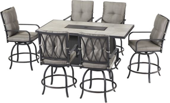 Canvas Camrose Fire Table Dining Set 7, Patio Chair Glides Rectangular Canada