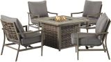 CANVAS Sandbanks All-Weather Wicker Outdoor/Patio Conversation/Chat Set w/Fire Table, 5-pc | CANVASnull