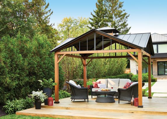 CANVAS Alverstone Square Outdoor/Patio Hard-Top Gazebo w/ Multi-tier Roof, Brown, 12x12-ft Product image