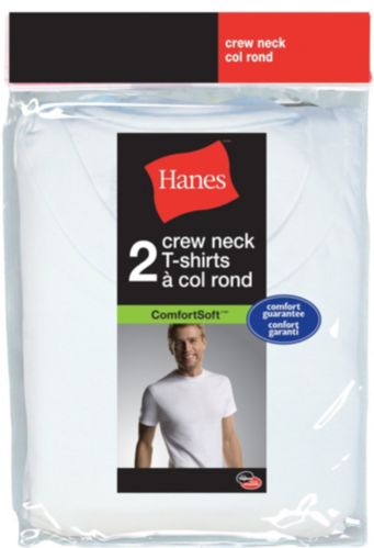 T-shirts Hanes, homme, encolure ronde, blanc, paq. 2 Image de l’article
