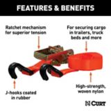 CURT 16-ft Orange Cargo Strap with J-Hooks (1,100-lb) | CURTnull