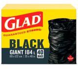 Sacs à ordures Glad, noir, TG, 184 L, paq. 40 | GLADnull