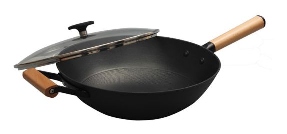 PADERNO Classic Cast Iron Wok Stir Fry Pan, PFOA-Free, Non-Stick, Black, 32cm Product image