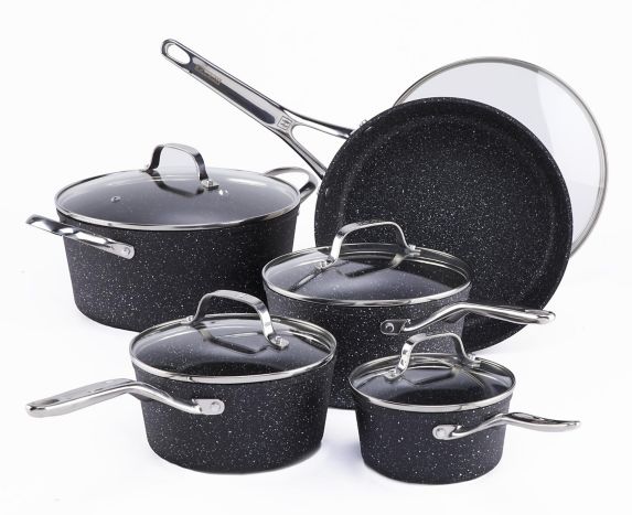 Heritage The Rock Forged Non-Stick Cookware Set, Dishwasher & Oven Safe, Black, 10-pc Product image