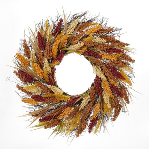 CANVAS Colour Wheat Wreath, Easy to Install, Fall & Thanksgiving Decoration, Orange, 24-in Product image
