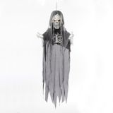 For Living Hanging Skeleton Reaper, LED Lights, Spooky Sound for Halloween, Black, 6-ft | FOR LIVINGnull