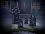 For Living Tombstones Kit with Stakes, Scary Graveyard Halloween Decorations, Grey, 4-pc | FOR LIVINGnull