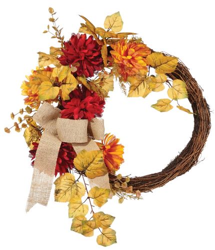 Couronne chrysanthème avec couronne, vigne à fleurs et jute For Living pour l'automne et l'Action de grâce, multicolore, 20 po Image de l’article
