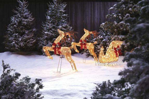 Traîneau et 2 rennes incandescents décoratifs CANVAS, or Image de l’article