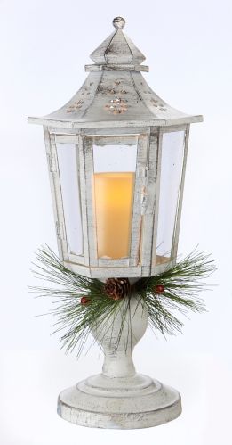 Décoration de Noël lanterne For Living avec bougie à DEL fonctionnant à pile, crème, 17 po Image de l’article