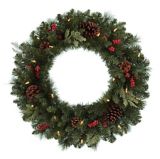 NOMA Pre-Lit LED Artificial Preston Christmas Wreath with Berries & Pinecones, 24-in | NOMAnull