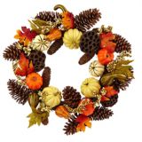 For Living Pine Cone & Pumpkin Wreath for Fall & Thanksgiving Decorations, Orange, 22-in | FOR LIVINGnull