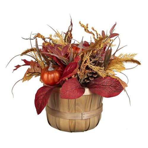 Panier décoratif de table CANVAS avec pommes de pin et citrouilles pour l'automne et l'Halloween, orange, 12 po Image de l’article