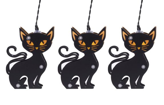 For Living Cat Shape Metal LED String Lights with Timer Control for Halloween, Black, 4-ft Product image