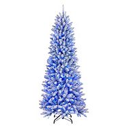 NOMA Flocked Blue Tinsel Pre-Lit LED Christmas Tree, 6.5-ft