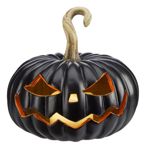 For Living Resin Pumpkin with LED Lights for Spooky Halloween Decorations, Black, 8-in Product image