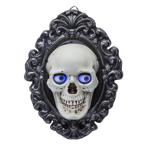 For Living Animated Skull Plaque with Blinking LED Light Eyes for Halloween, White, 14-in Product image