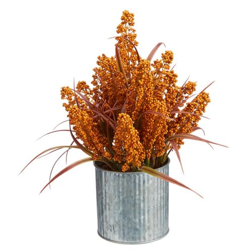 CANVAS Galvanized Harvest Pot, Indoor Tabletop Fall & Holiday Decorations, Orange, 12-in Product image